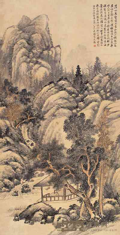 汪崐 沙佐等 山水图 立轴 172×89.5cm